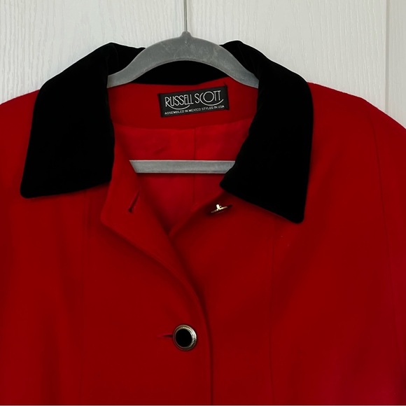 Vintage Russell Scott Women’s 80’s Wool Coat Red Black Single Breasted XL - Picture 4 of 13